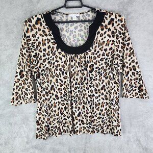 Womens Dress Barn Blouse Top Animal Print 3/4 Sleeve Scoop Neck Size 2X